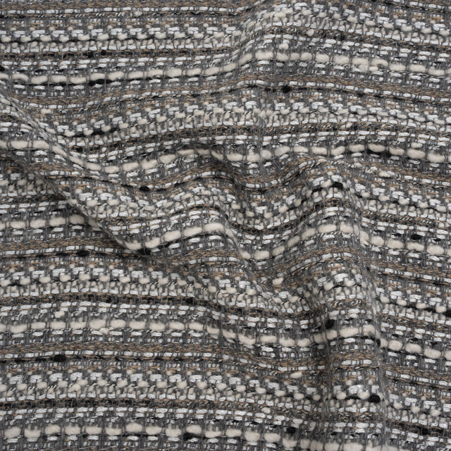 Metallic Wool Blend Tweed Made in Italy - White, Beige and Silver Stripes