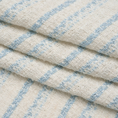 Metallic Wool Blend Loosely Woven Tweed Made in Italy - Off White, Baby Blue and Silver Stripes