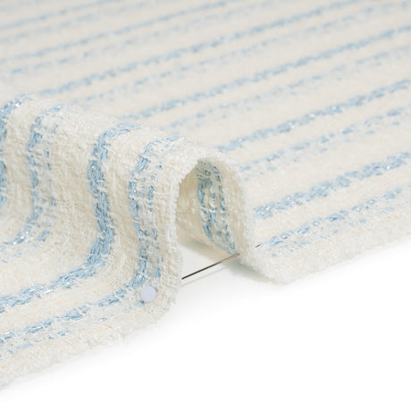 Metallic Wool Blend Loosely Woven Tweed Made in Italy - Off White, Baby Blue and Silver Stripes