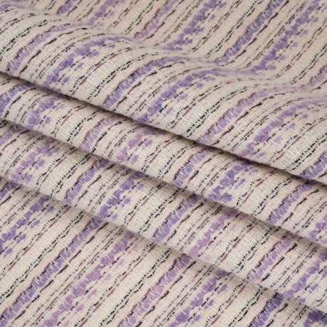 Wool Blend Tweed Made in Italy - Cream, Pale Pink and Lavender Stripes