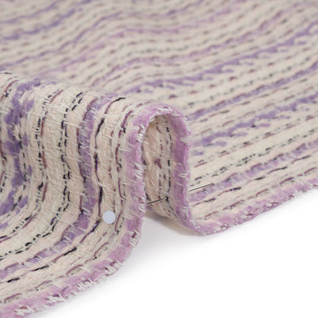 Wool Blend Tweed Made in Italy - Cream, Pale Pink and Lavender Stripes