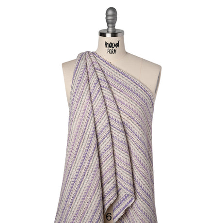 Wool Blend Tweed Made in Italy - Cream, Pale Pink and Lavender Stripes