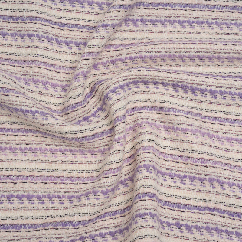 Wool Blend Tweed Made in Italy - Cream, Pale Pink and Lavender Stripes