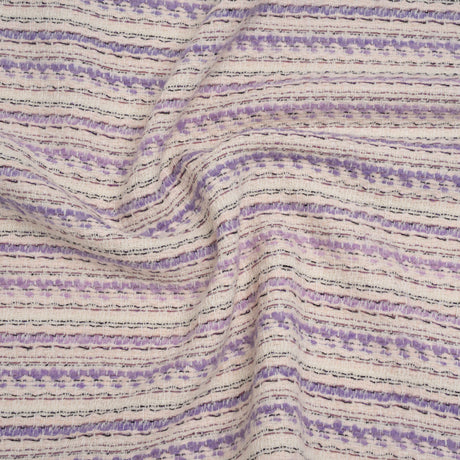 Wool Blend Tweed Made in Italy - Cream, Pale Pink and Lavender Stripes