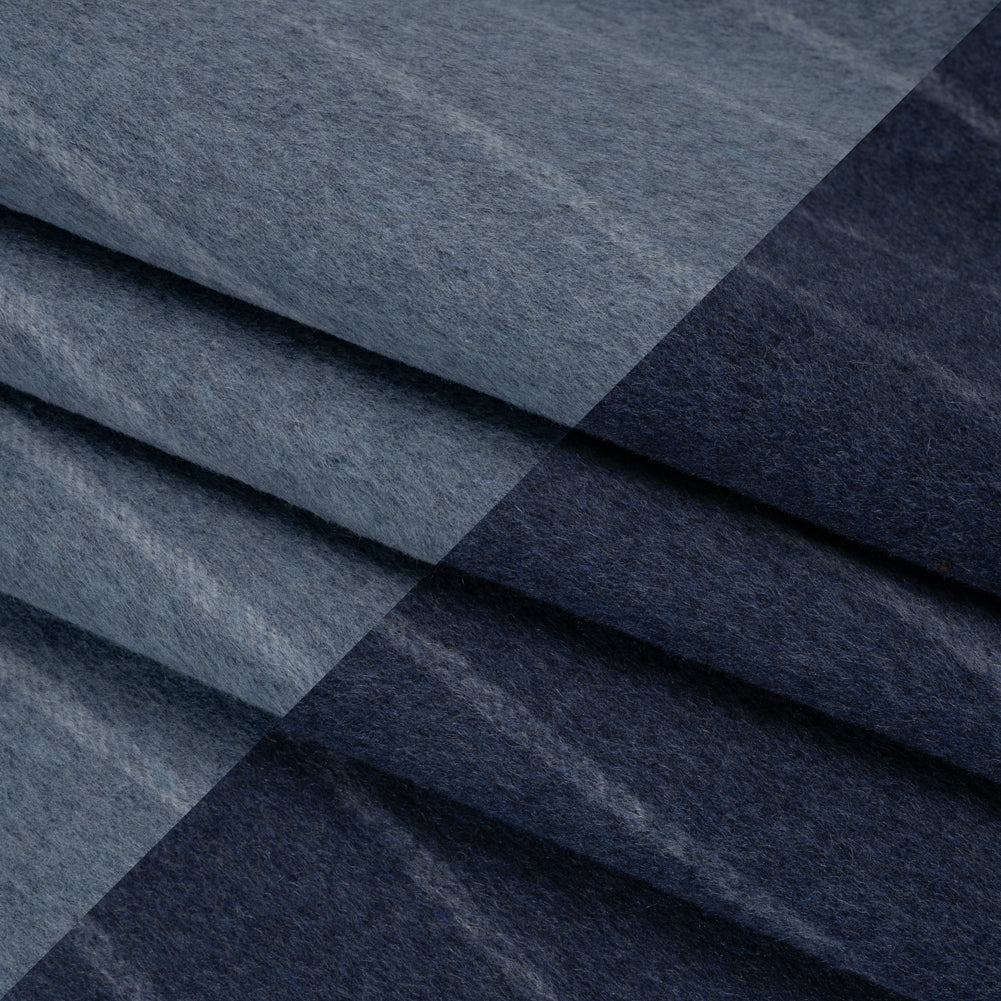 Brushed Wool Double Cloth Coating - Light Blue and Navy Chalk Stripes - Deadstock