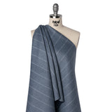 Brushed Wool Double Cloth Coating - Light Blue and Navy Chalk Stripes - Deadstock