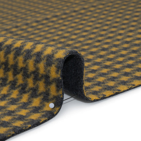 Brushed Wool Double Cloth Coating - Yellow and Gray Houndstooth and Charcoal Heathered - Deadstock