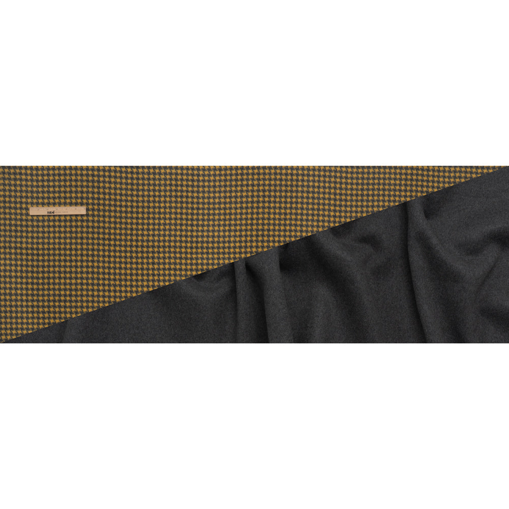 Brushed Wool Double Cloth Coating - Yellow and Gray Houndstooth and Charcoal Heathered - Deadstock