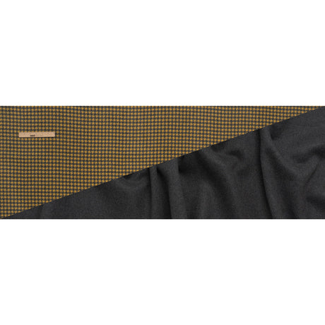 Brushed Wool Double Cloth Coating - Yellow and Gray Houndstooth and Charcoal Heathered - Deadstock