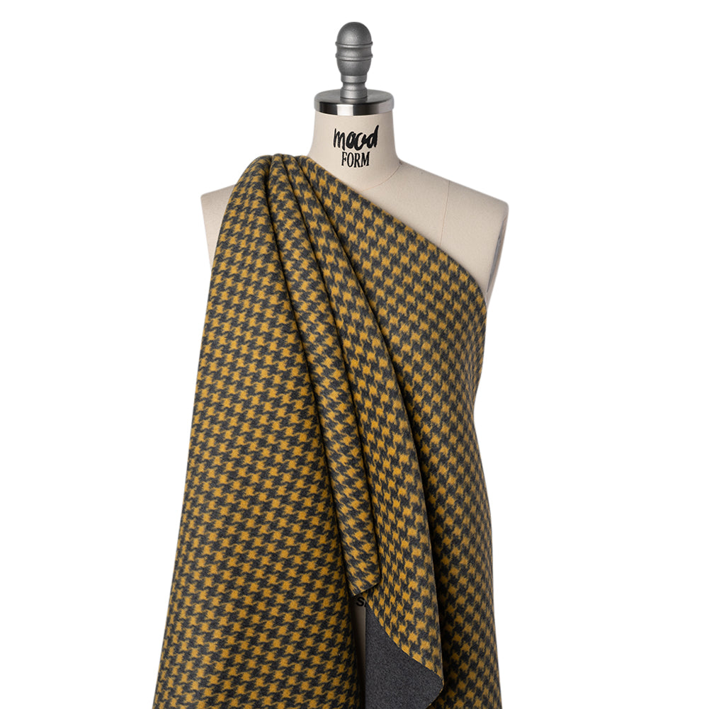 Brushed Wool Double Cloth Coating - Yellow and Gray Houndstooth and Charcoal Heathered - Deadstock