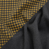 Brushed Wool Double Cloth Coating - Yellow and Gray Houndstooth and Charcoal Heathered - Deadstock