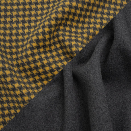 Brushed Wool Double Cloth Coating - Yellow and Gray Houndstooth and Charcoal Heathered - Deadstock