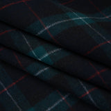 Brushed Wool Double Cloth Coating - Black, Deep Green and Red Plaid - Deadstock
