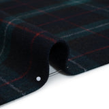 Brushed Wool Double Cloth Coating - Black, Deep Green and Red Plaid - Deadstock