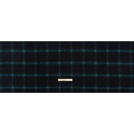 Brushed Wool Double Cloth Coating - Black, Deep Green and Red Plaid - Deadstock