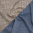 Brushed Wool Double Cloth Coating - Beige, Brown and Green Glen Plaid and Muted Blue Heathered - Deadstock