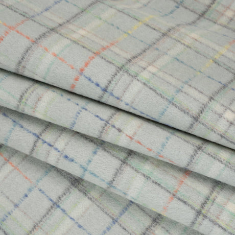 Brushed Wool Double Cloth Coating - Mint, Charcoal and Blue Plaid - Deadstock
