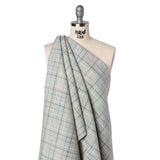 Brushed Wool Double Cloth Coating - Mint, Charcoal and Blue Plaid - Deadstock