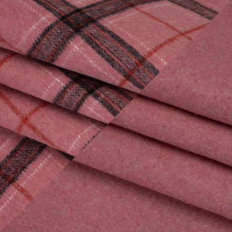 Brushed Wool Double Cloth Coating - Strawberry Pink, Charcoal and Red Plaid and Pink Heathered - Deadstock