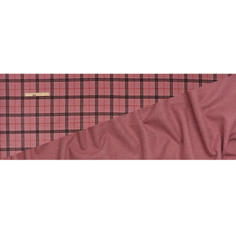 Brushed Wool Double Cloth Coating - Strawberry Pink, Charcoal and Red Plaid and Pink Heathered - Deadstock