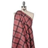 Brushed Wool Double Cloth Coating - Strawberry Pink, Charcoal and Red Plaid and Pink Heathered - Deadstock