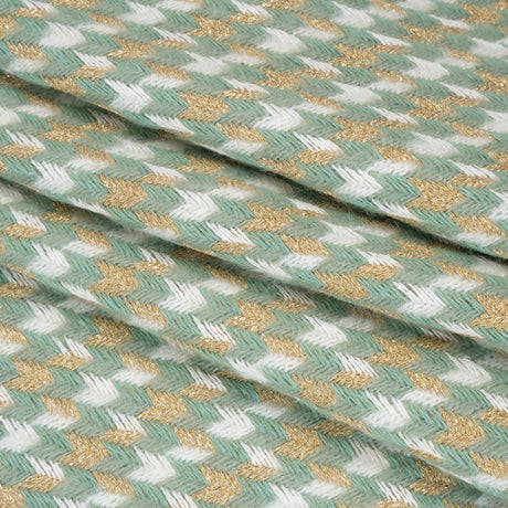 Metallic Wool and Acrylic Tweed Twill - Mint Green, Gold and White Geometric - Deadstock