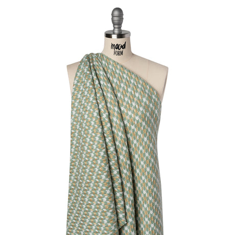 Metallic Wool and Acrylic Tweed Twill - Mint Green, Gold and White Geometric - Deadstock
