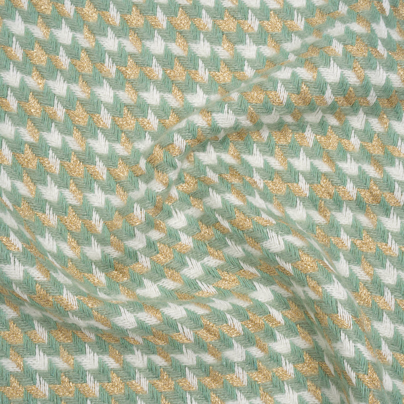 Metallic Wool and Acrylic Tweed Twill - Mint Green, Gold and White Geometric - Deadstock