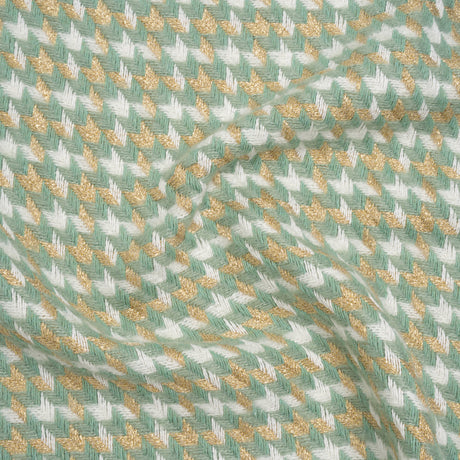 Metallic Wool and Acrylic Tweed Twill - Mint Green, Gold and White Geometric - Deadstock