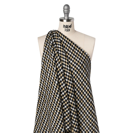 Metallic Wool and Acrylic Tweed Twill - Black, Gold and White Geometric - Deadstock