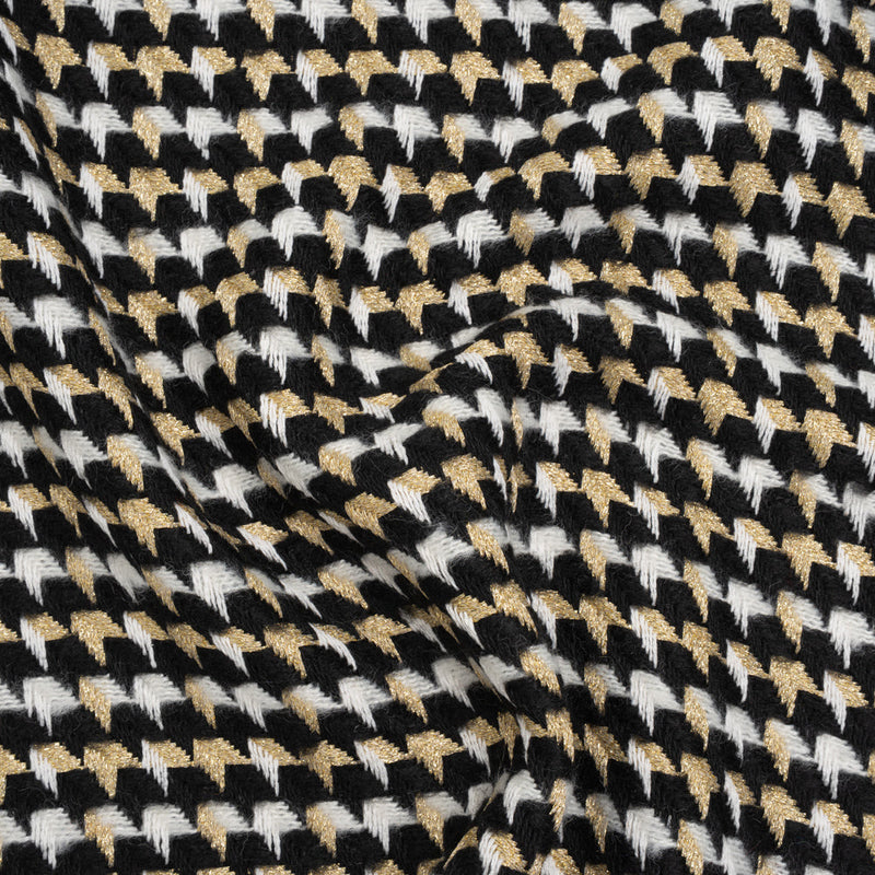 Metallic Wool and Acrylic Tweed Twill - Black, Gold and White Geometric - Deadstock