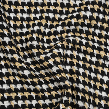 Metallic Wool and Acrylic Tweed Twill - Black, Gold and White Geometric - Deadstock