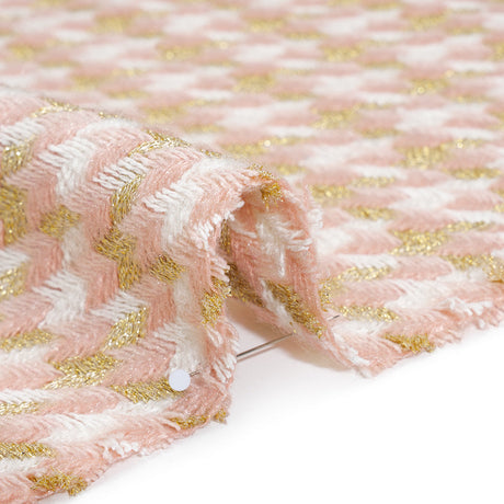 Metallic Wool and Acrylic Tweed Twill - Pink, Gold and White Geometric - Deadstock