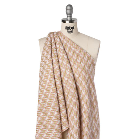 Metallic Wool and Acrylic Tweed Twill - Pink, Gold and White Geometric - Deadstock