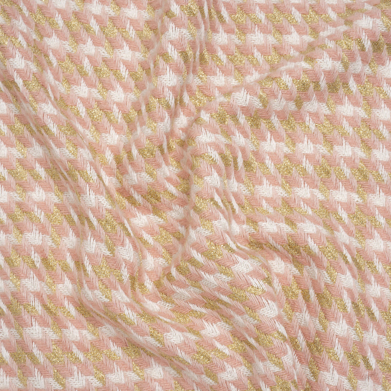 Metallic Wool and Acrylic Tweed Twill - Pink, Gold and White Geometric - Deadstock