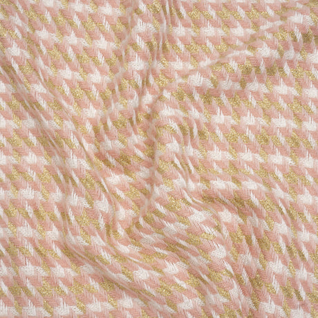 Metallic Wool and Acrylic Tweed Twill - Pink, Gold and White Geometric - Deadstock