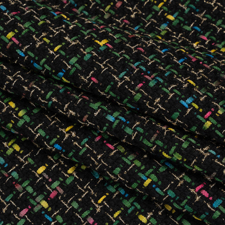 Metallic Acrylic and Wool Tweed - Black, Green and Gold - Deadstock