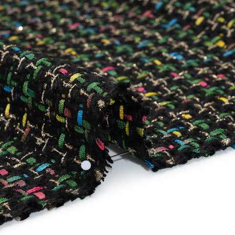 Metallic Acrylic and Wool Tweed - Black, Green and Gold - Deadstock