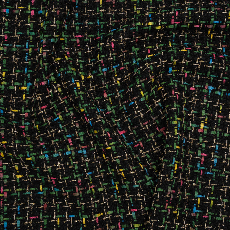 Metallic Acrylic and Wool Tweed - Black, Green and Gold - Deadstock