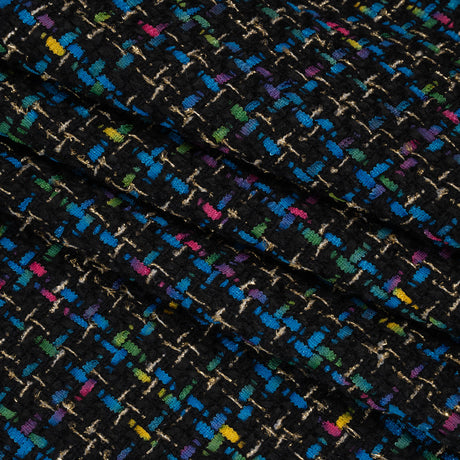 Metallic Acrylic and Wool Tweed - Black, Turquoise Blue and Gold - Deadstock