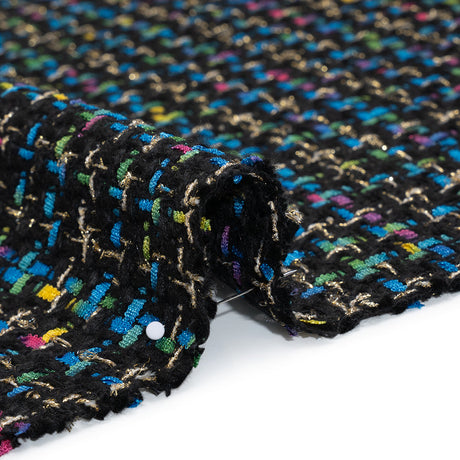 Metallic Acrylic and Wool Tweed - Black, Turquoise Blue and Gold - Deadstock