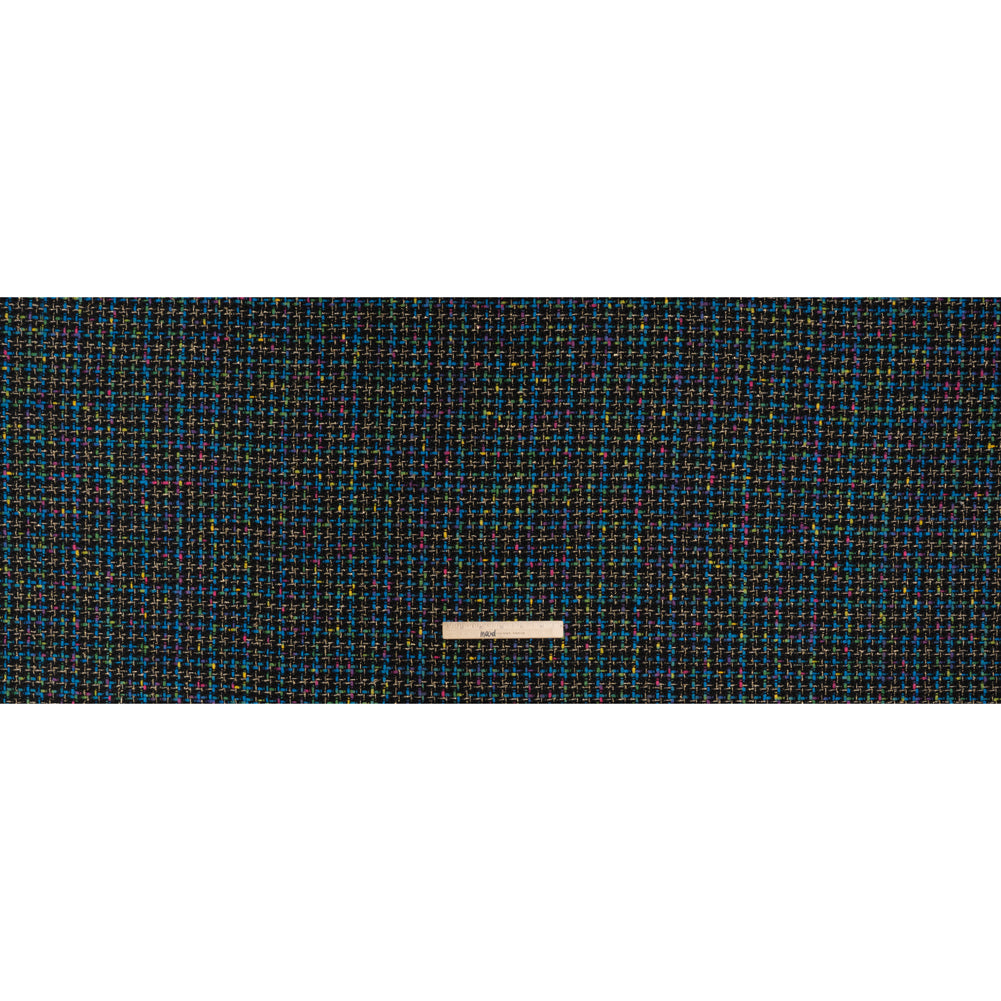 Metallic Acrylic and Wool Tweed - Black, Turquoise Blue and Gold - Deadstock