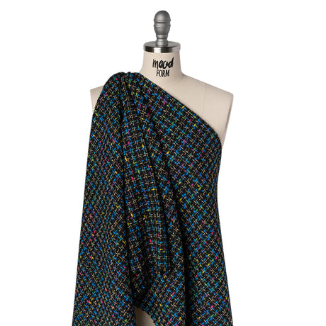 Metallic Acrylic and Wool Tweed - Black, Turquoise Blue and Gold - Deadstock