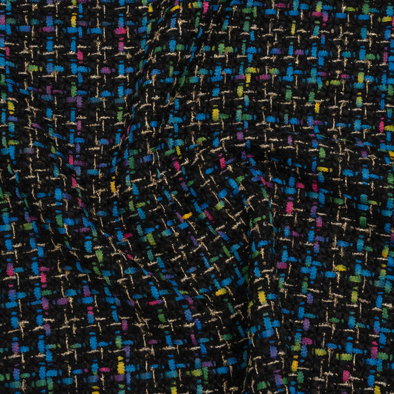 Metallic Acrylic and Wool Tweed - Black, Turquoise Blue and Gold - Deadstock