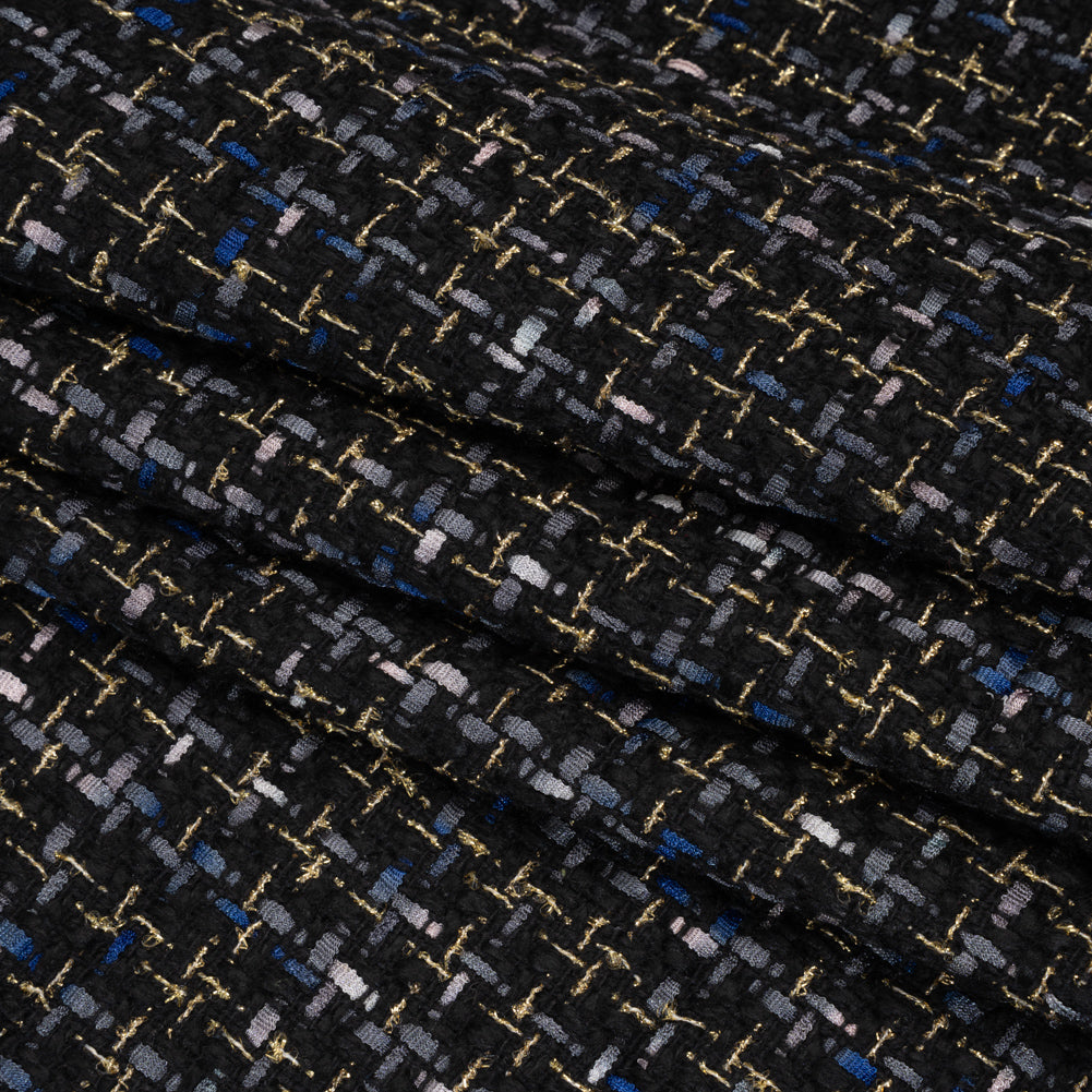 Metallic Acrylic and Wool Tweed - Black, Gray and Gold - Deadstock