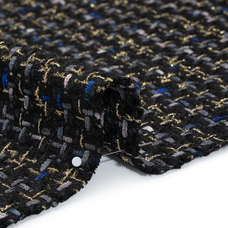Metallic Acrylic and Wool Tweed - Black, Gray and Gold - Deadstock