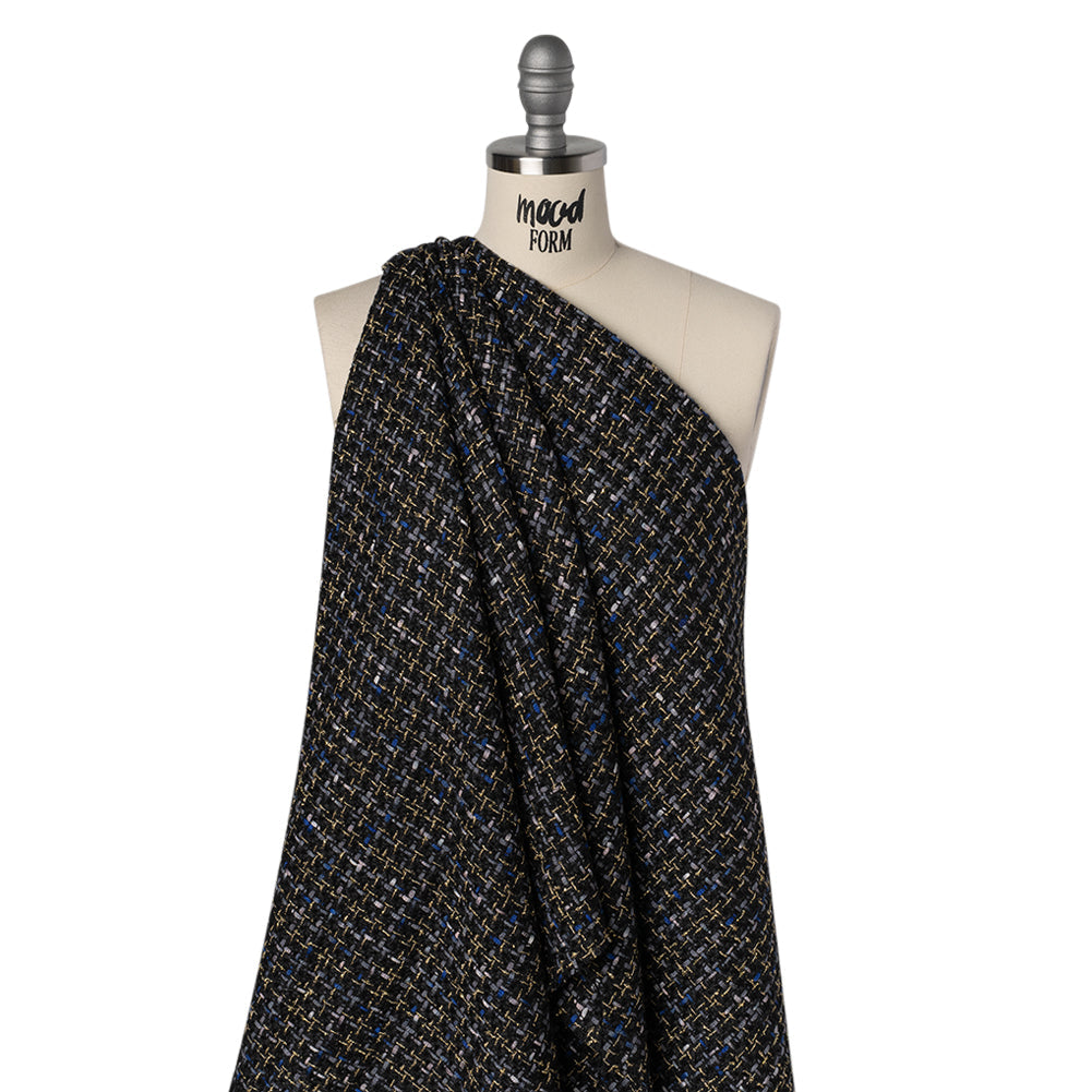 Metallic Acrylic and Wool Tweed - Black, Gray and Gold - Deadstock