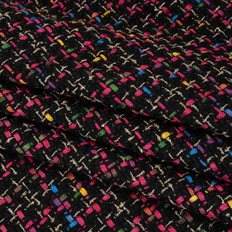 Metallic Acrylic and Wool Tweed - Black, Hot Pink and Gold - Deadstock