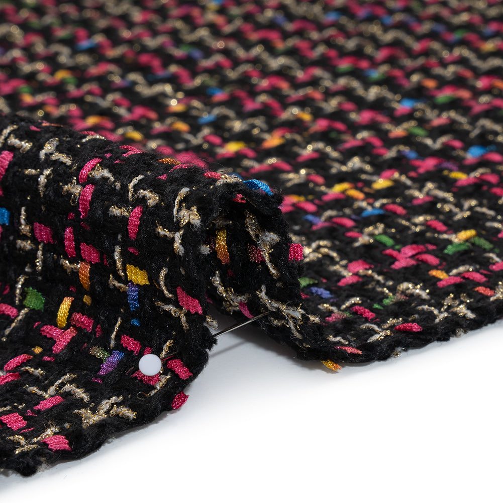 Metallic Acrylic and Wool Tweed - Black, Hot Pink and Gold - Deadstock