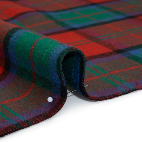Brushed Wool Double Cloth Coating - Red, Green and Black Plaid - Deadstock